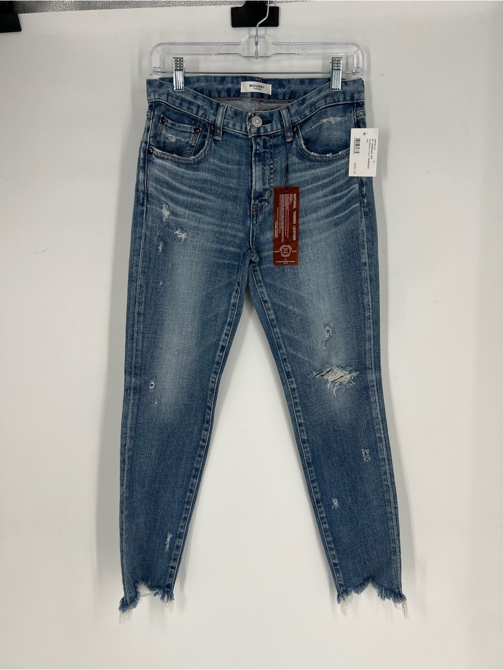 Moussy Vintage Distressed Medium Wash Raw Ankle Designer Denim Skinny Jeans 27